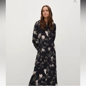 Mango Black Floral Long Sleeve Maxi DressXS